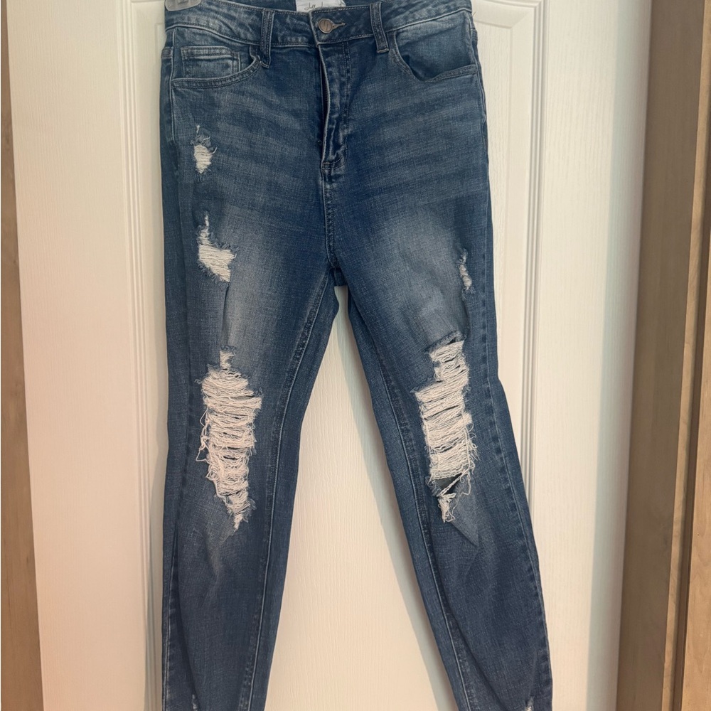 Blue Skinny Jeans with Distressed Details